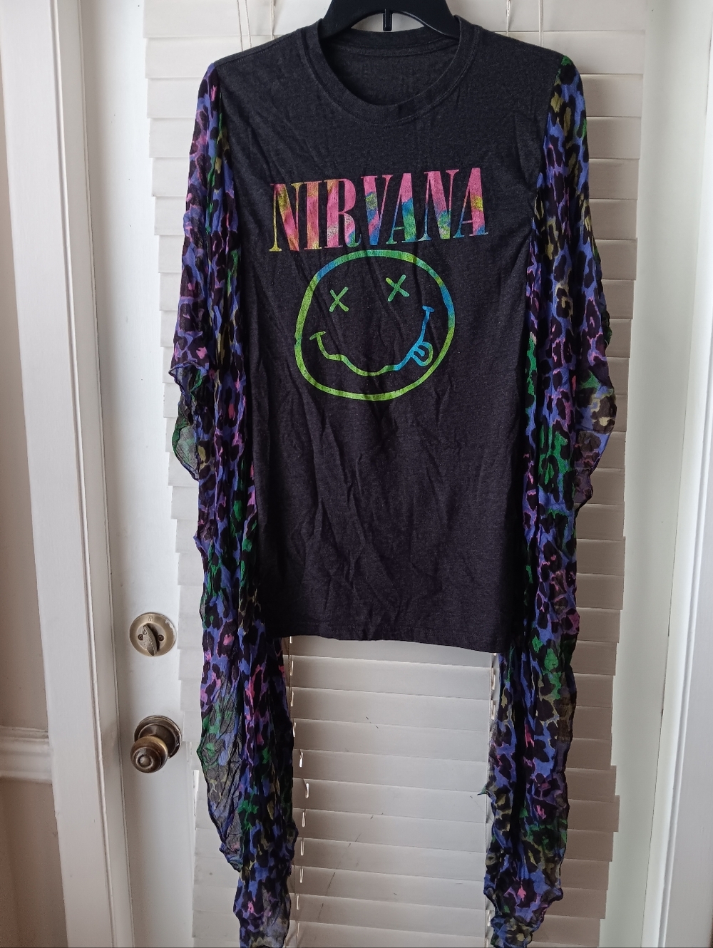 Upcycled Nirvana Black Band Tshirt Poncho - Picture 3 of 4